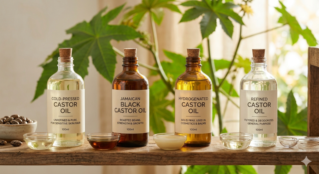 Castor Oil Types - cold pressed, Jamaican, Hydrogenated, refined